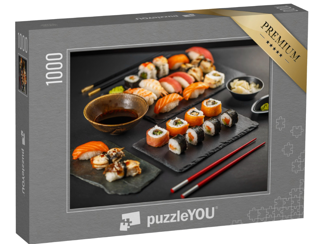 Puzzle 1000 pezzi „Sushi fresco su ardesia nera“