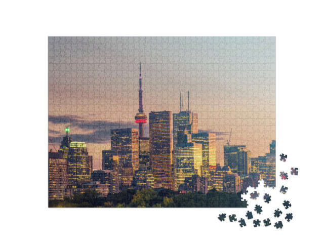 Puzzle 1000 pezzi „Edificio della città di Toronto di notte, Ontario, Canada“