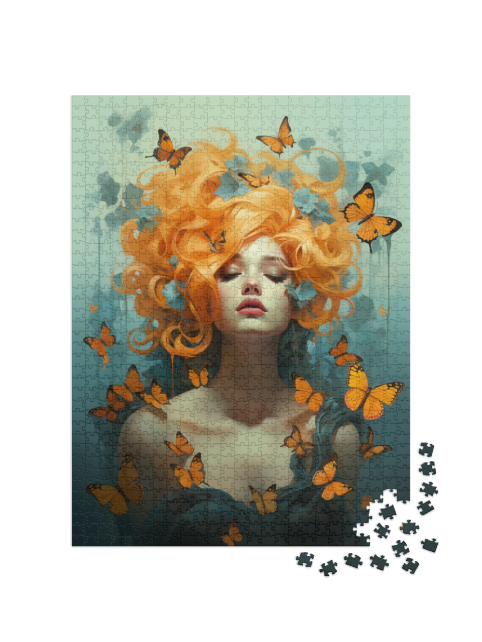 Puzzle 1000 pezzi „Donna con capelli arancioni e farfalle“