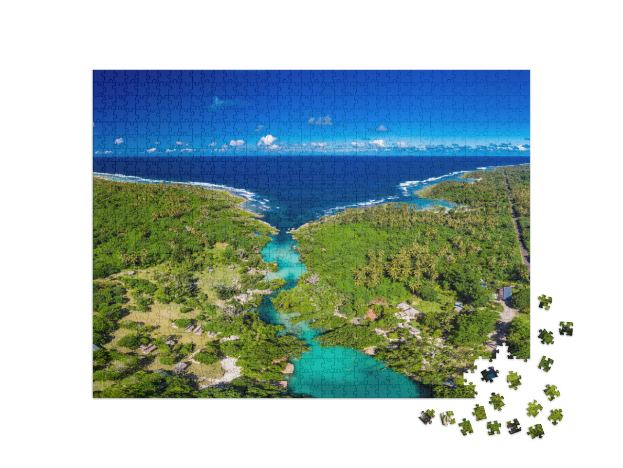 Puzzle 1000 pezzi „Vista del drone della Laguna Blu, Port Vila, Efate, Vanuatu“