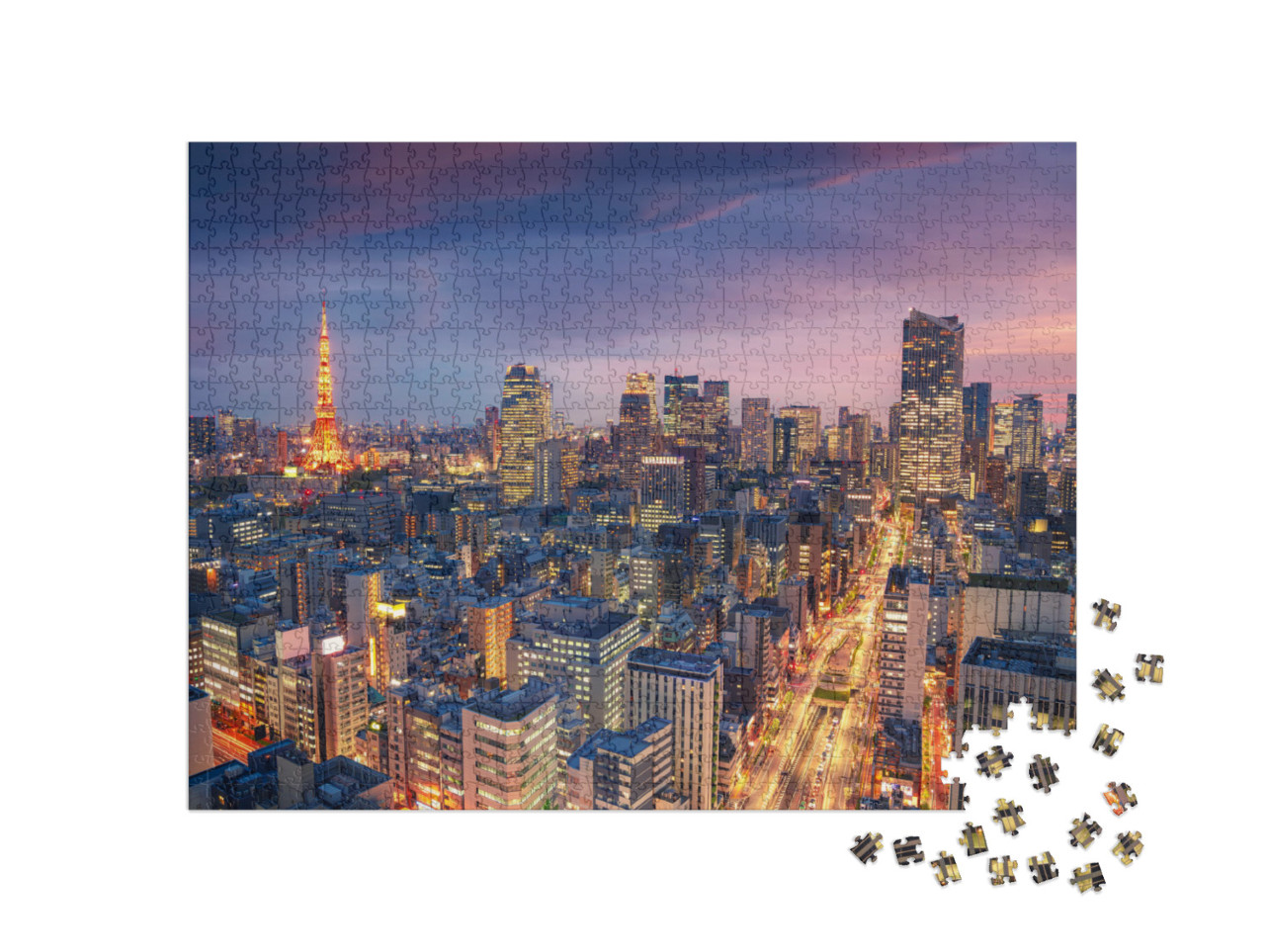 Puzzle 1000 pezzi „Il crepuscolo su una Tokyo illuminata“