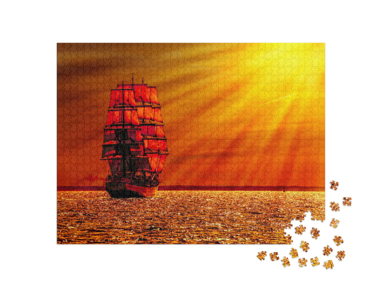 Puzzle 1000 pezzi „Veliero in un tramonto rosso sangue“