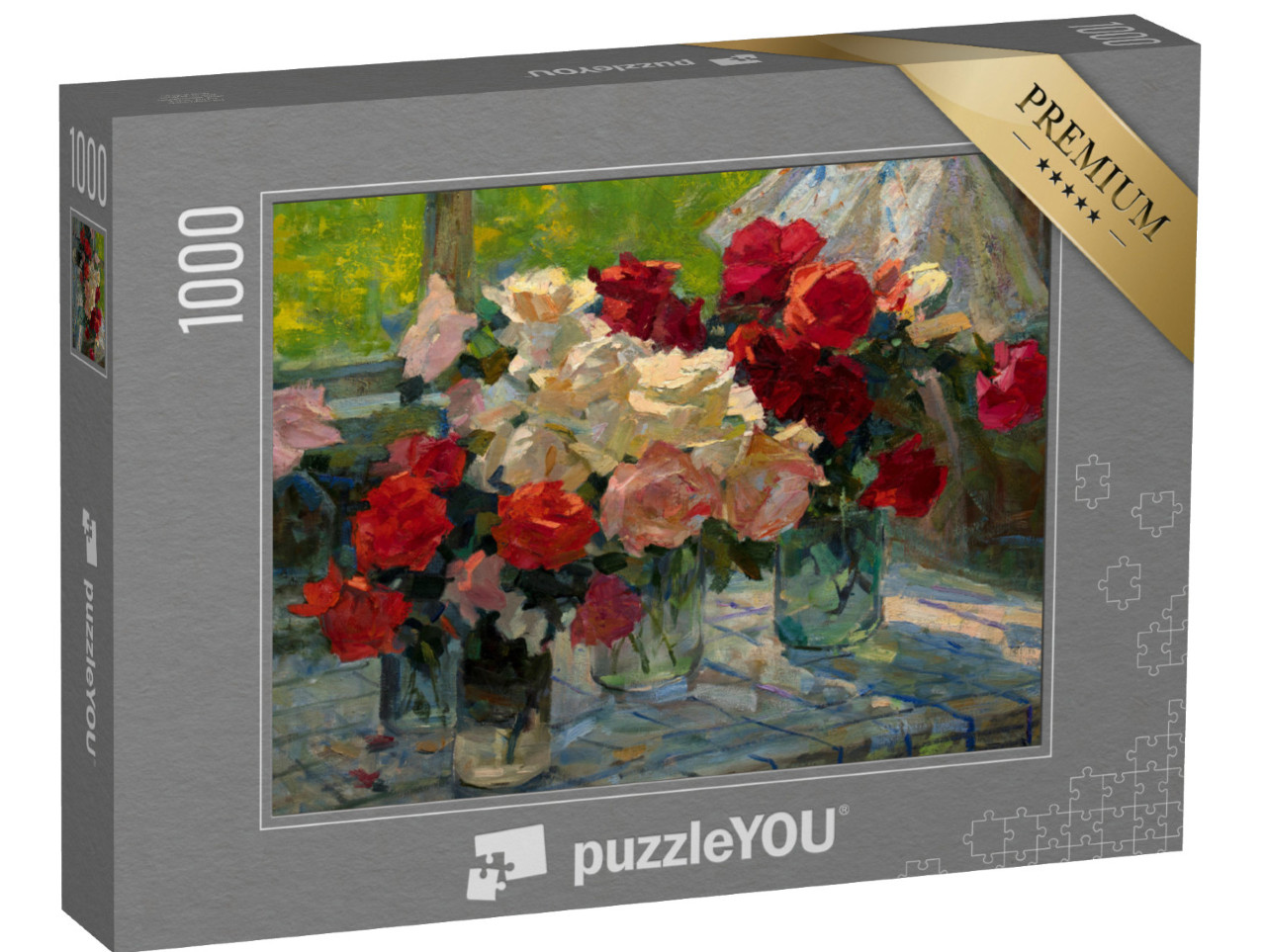 Puzzle 1000 pezzi „Natura morta con mazzi di fiori in vaso“