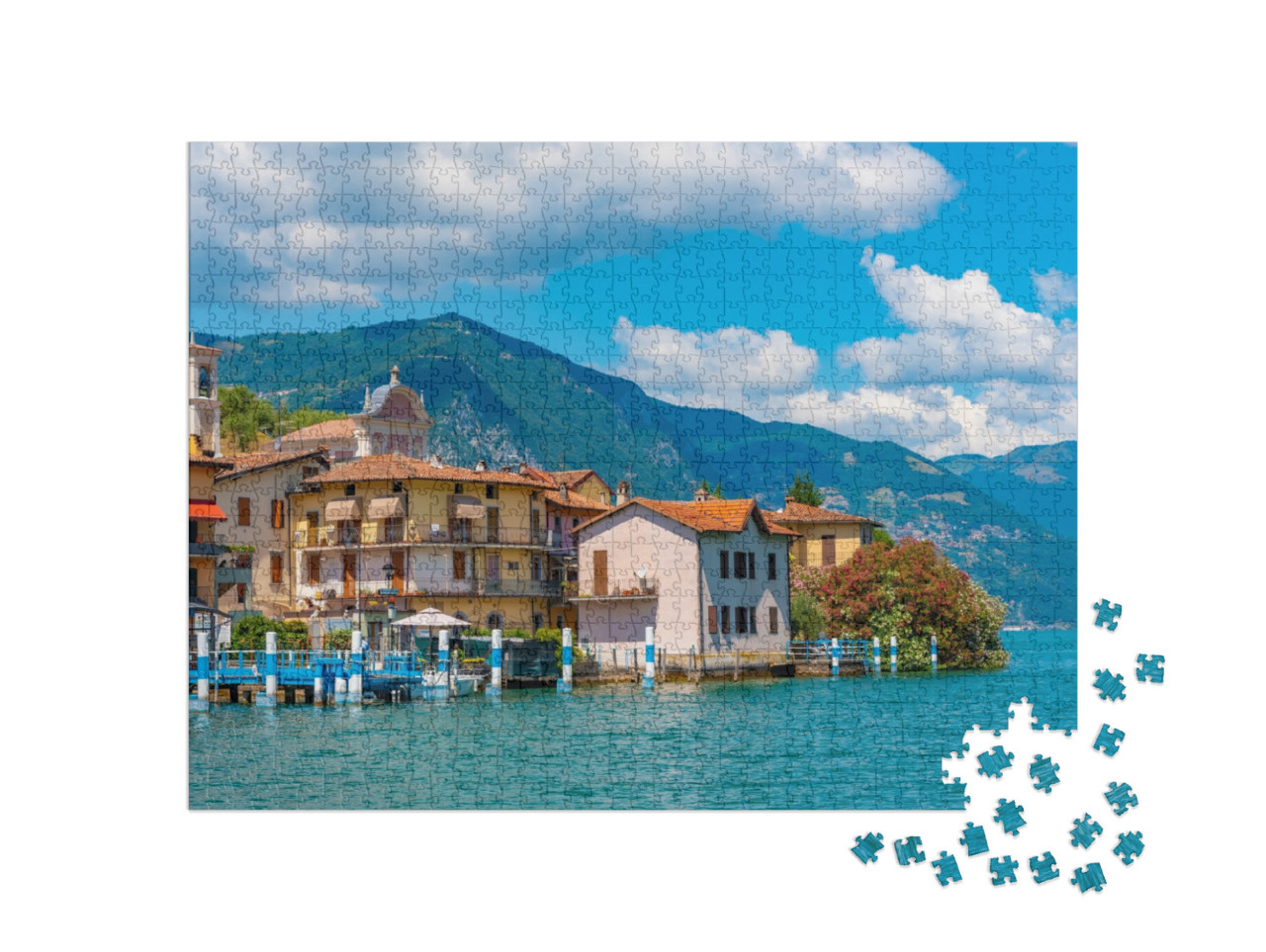 Puzzle 1000 pezzi „Il villaggio di Carzano sull'isola di Monte Isola, sul lago d'Iseo“