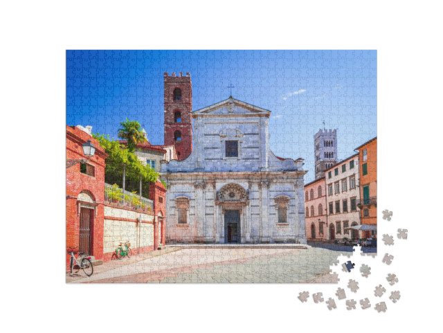 Puzzle 1000 pezzi „Lucca, Italia - Veduta di Piazza San Giovanni e della Cattedrale di San Martino, cartolina della Toscana“