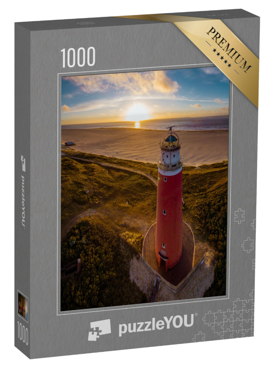 Puzzle 1000 pezzi „Faro olandese sulla spiaggia di Texel, Paesi Bassi“