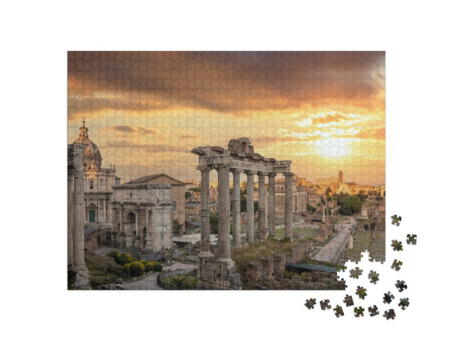 Puzzle 1000 pezzi „Foro Romano al tramonto a Roma, Italia. Rovine dell'antico foro sul Palatino“