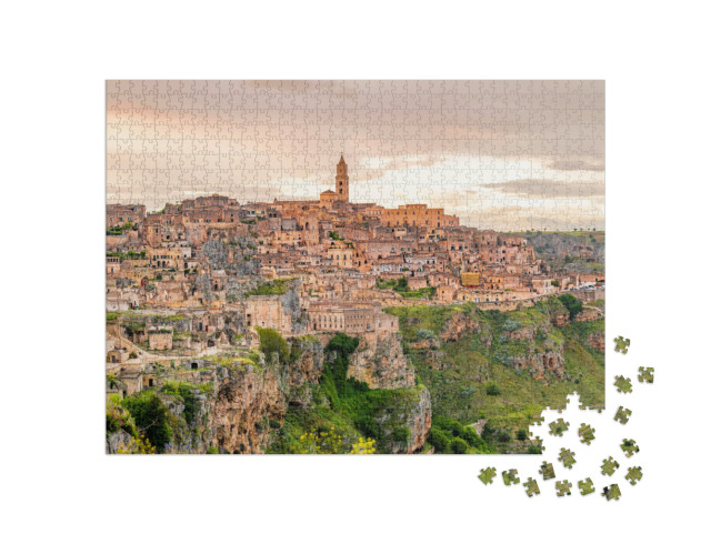 Puzzle 1000 pezzi „Veduta dell'antica città di Matera, Sassi di Matera in Basilicata, Italia“
