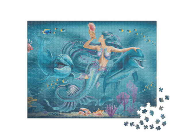 Puzzle 1000 pezzi „Sirena e delfini“