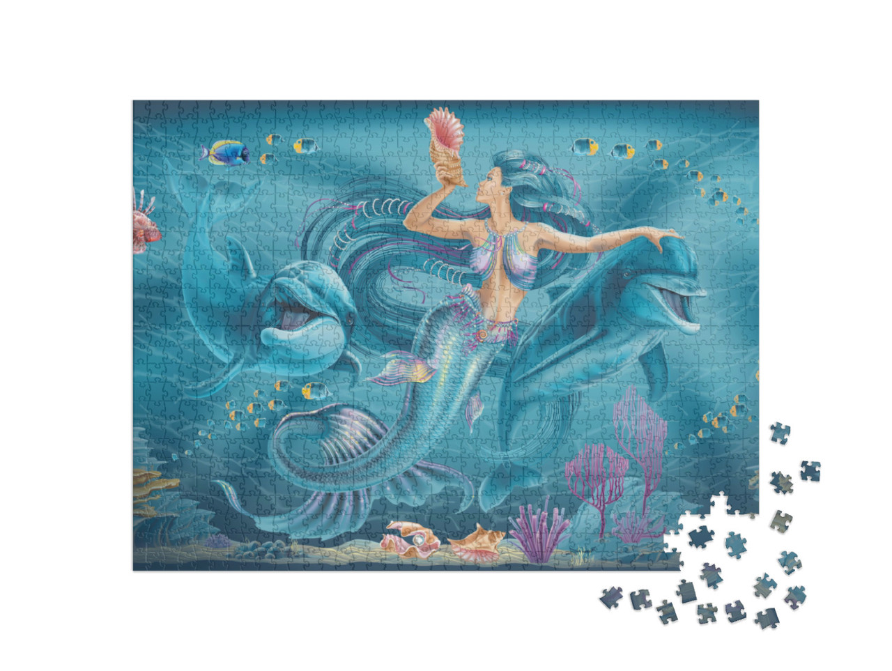 Puzzle 1000 pezzi „Sirena e delfini“