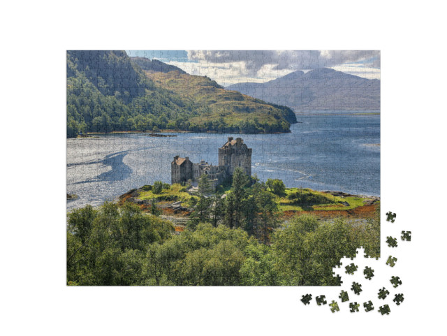 Puzzle 1000 pezzi „Fortezza medievale del castello di Eilean Donan, Highlands, Scozia“