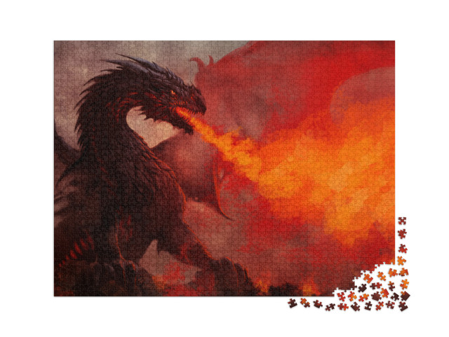 Puzzle 2000 pezzi „Drago con ali nere“