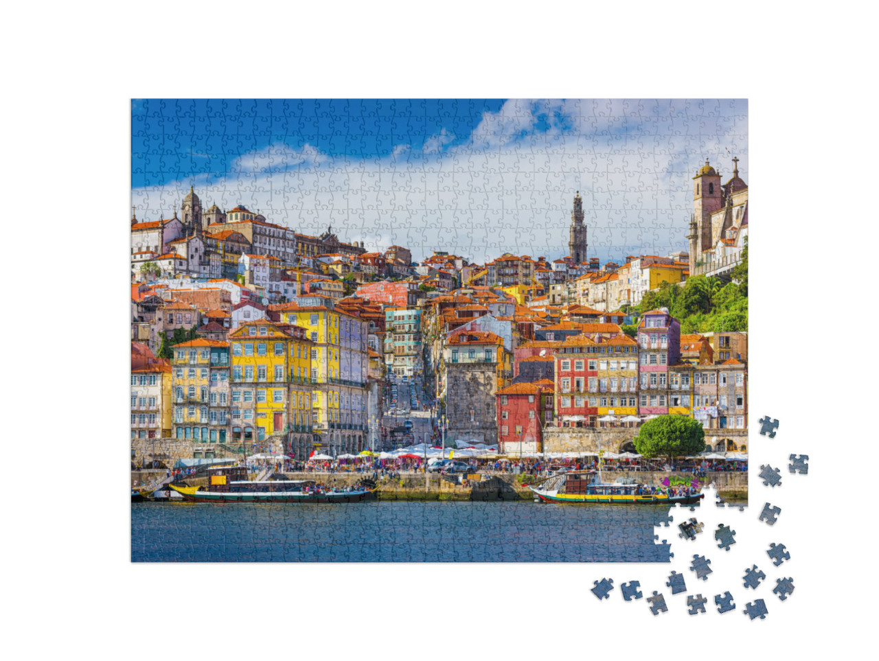 Puzzle 1000 pezzi „Lo skyline della città vecchia di Porto sul fiume Duoro, Portogallo“