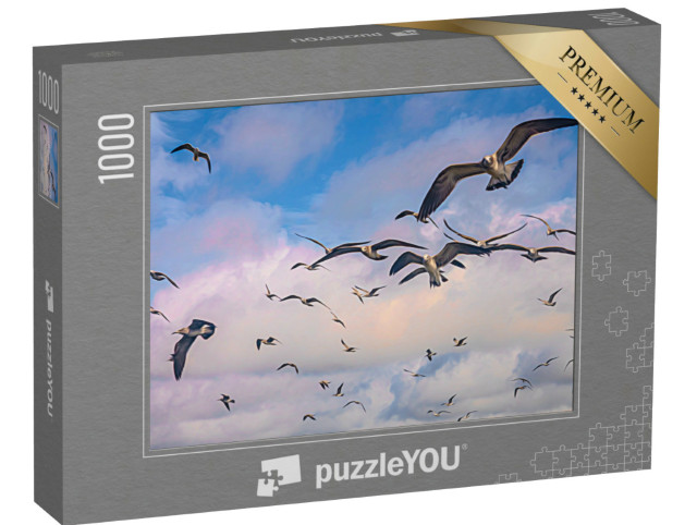 Puzzle 1000 pezzi „Stormo di gabbiani in volo nel cielo“