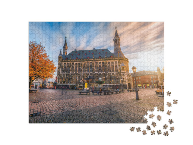 Puzzle 1000 pezzi „Il municipio di Aquisgrana in autunno, Germania“