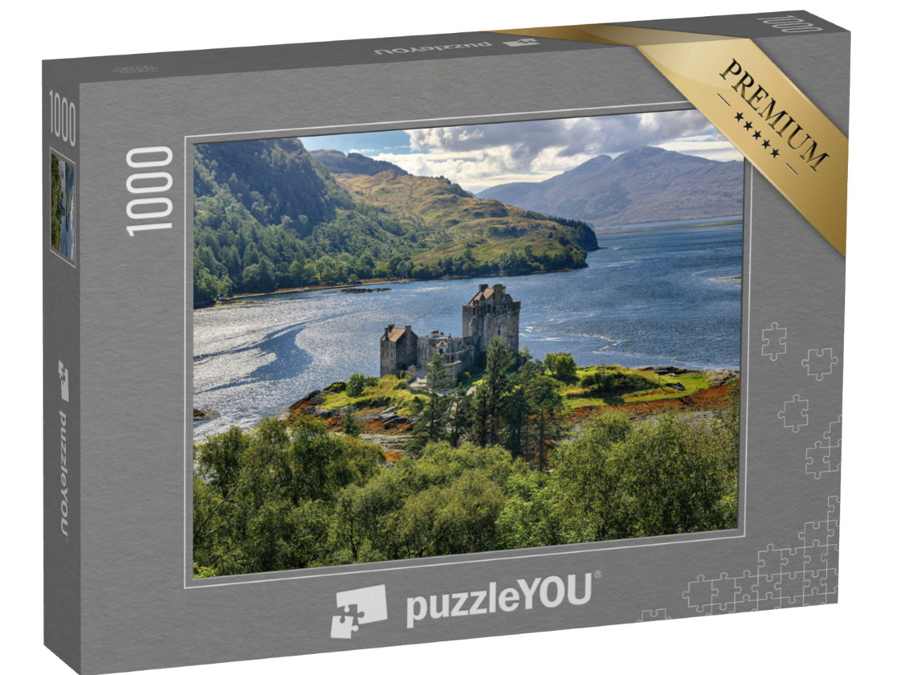 Puzzle 1000 pezzi „Fortezza medievale del castello di Eilean Donan, Highlands, Scozia“