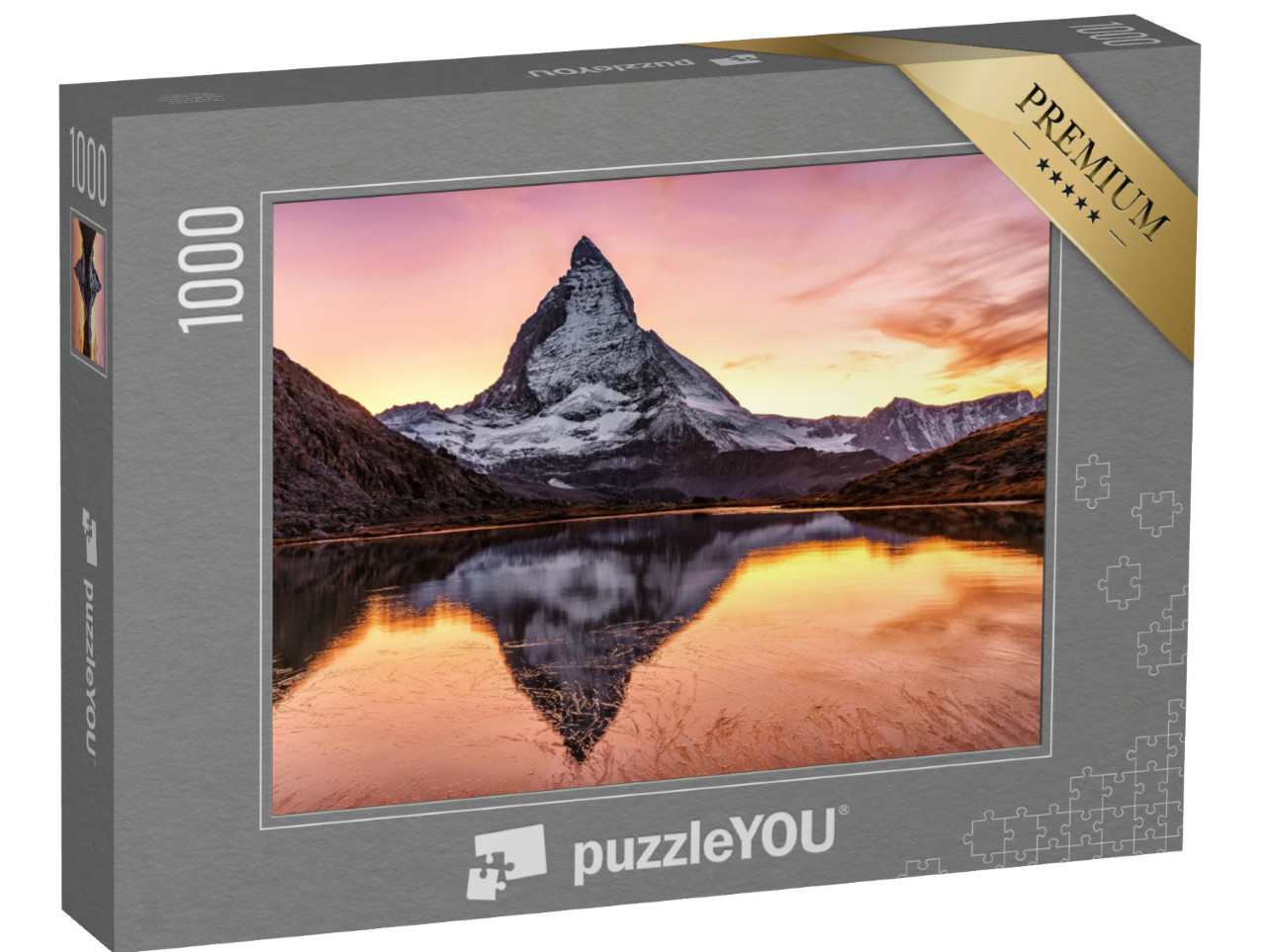 Puzzle 1000 pezzi „Magnifico tramonto sul Cervino e sul Riffelsee, Svizzera“