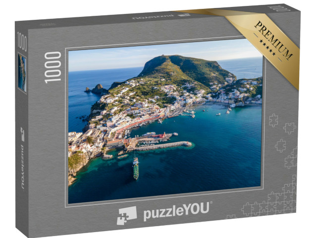 Puzzle 1000 pezzi „Vista aerea panoramica al tramonto del porto dell'isola di Ponza“