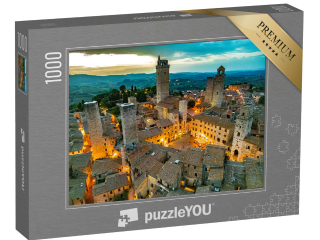 Puzzle 1000 pezzi „Veduta aerea di San Gimignano, città collinare medievale cinta da mura in provincia di Siena, Toscana“