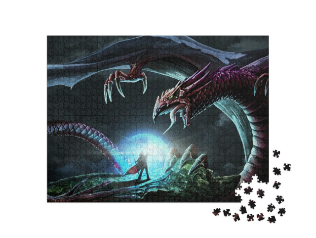 Puzzle 1000 pezzi „Battaglia tra un potente mago e un temibile drago“