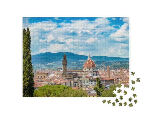 Puzzle 1000 pezzi „Una bella vista della città di Firenze con la vista della cupola della basilica fiorentina“