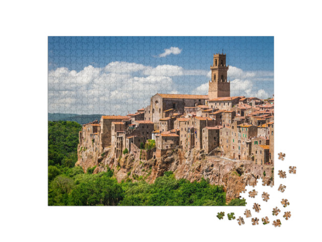 Puzzle 1000 pezzi „Pitigliano città sulla scogliera in estate, Italia“