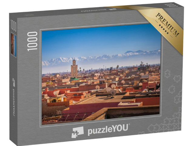 Puzzle 1000 pezzi „Vista panoramica di Marrakech e delle montagne innevate dell'Atlante, Marocco“