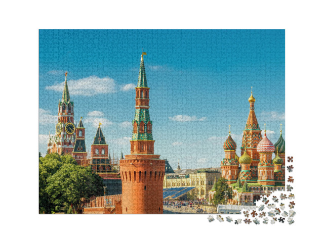 Puzzle 2000 pezzi „Vista panoramica della Piazza Rossa con il Cremlino di Mosca e la Cattedrale di San Basilio“