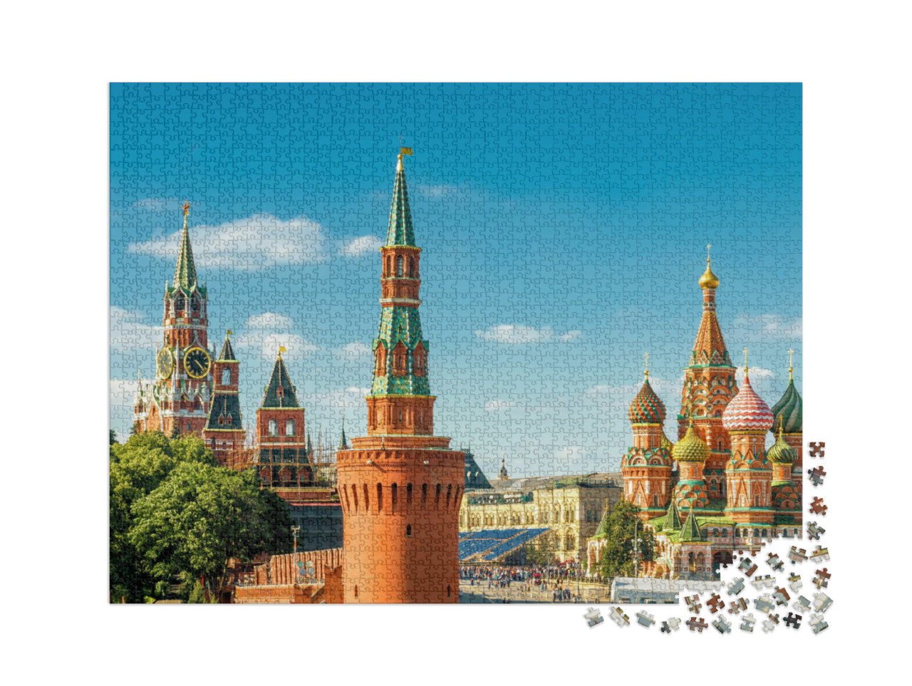 Puzzle 2000 pezzi „Vista panoramica della Piazza Rossa con il Cremlino di Mosca e la Cattedrale di San Basilio“