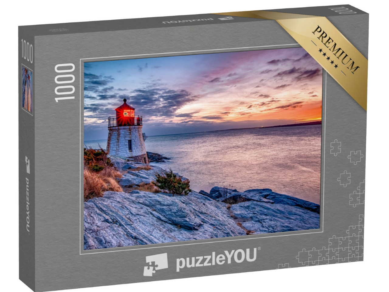 Puzzle 1000 pezzi „Tramonto al faro di Castle Hill, Newport, Rhode Island“