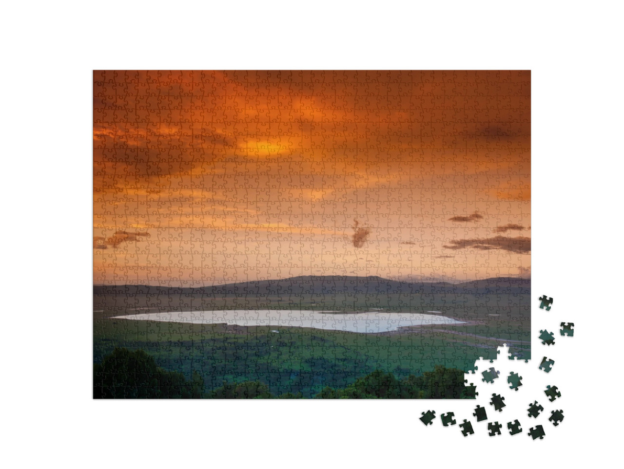 Puzzle 1000 pezzi „Tramonto africano sul cratere di Ngorongoro, Tanzania“