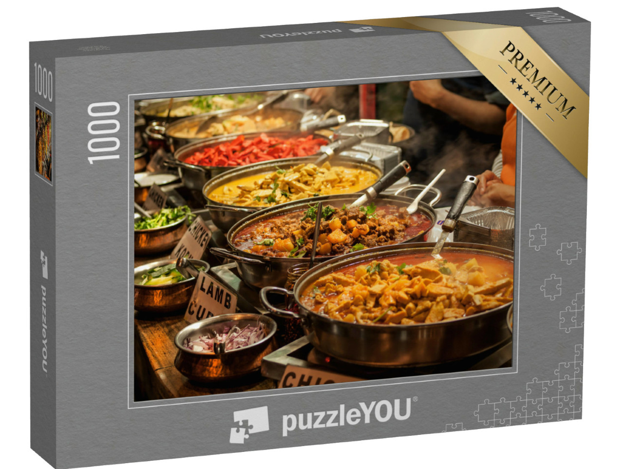 Puzzle 1000 pezzi „Spuntino indiano in un mercato londinese“