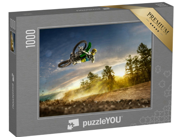 Puzzle 1000 pezzi „Motociclista di dirt bike che esegue un salto spettacolare“