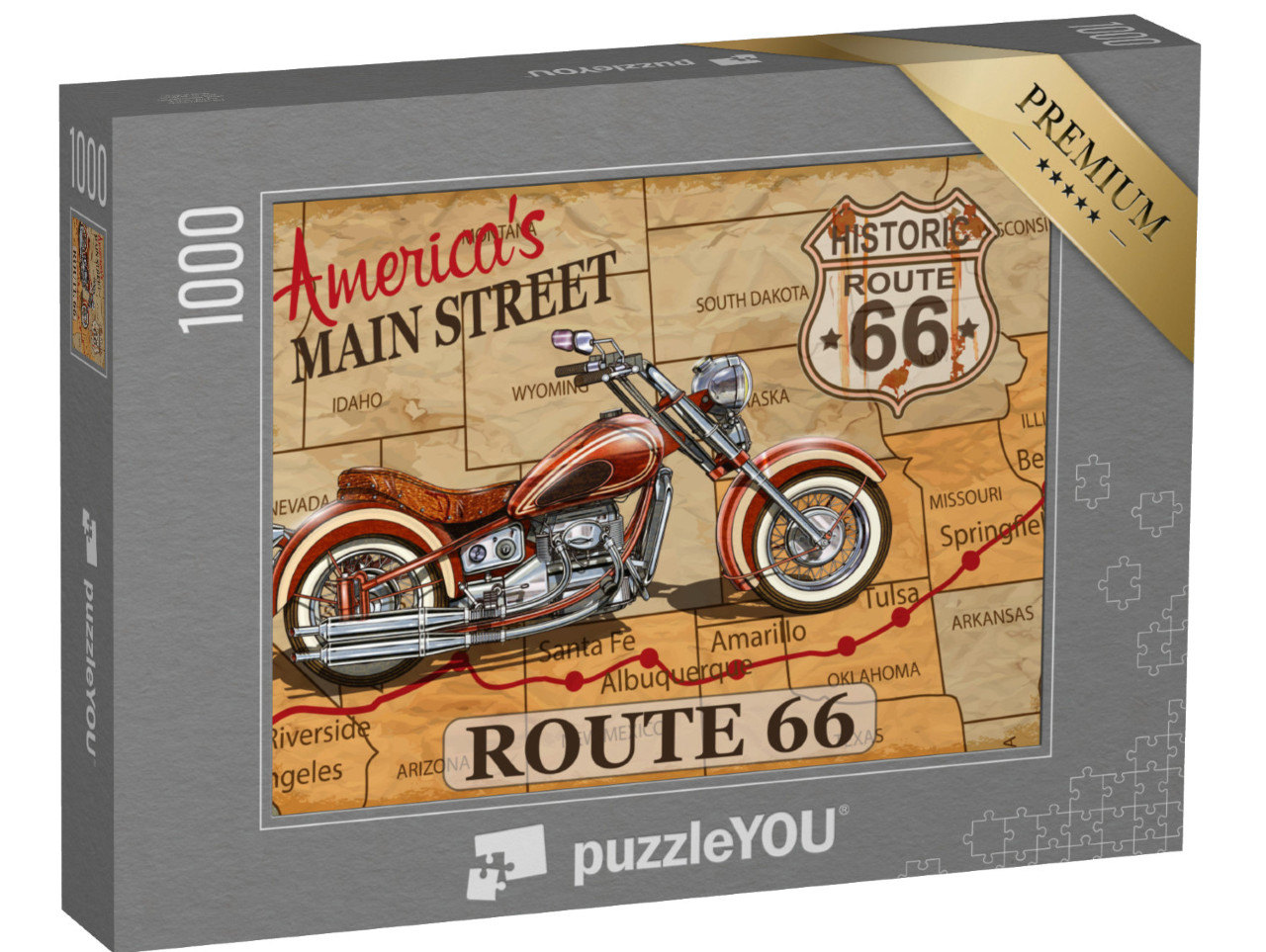 Puzzle 1000 pezzi „Poster di moto d'epoca: Route 66“