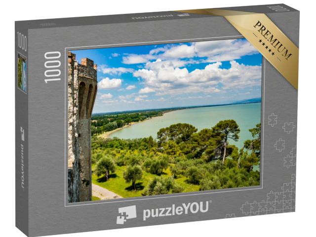 Puzzle 1000 pezzi „Vista sul castello di Castiglione del Lago sul Lago Trasimeno, Umbria - Italia“