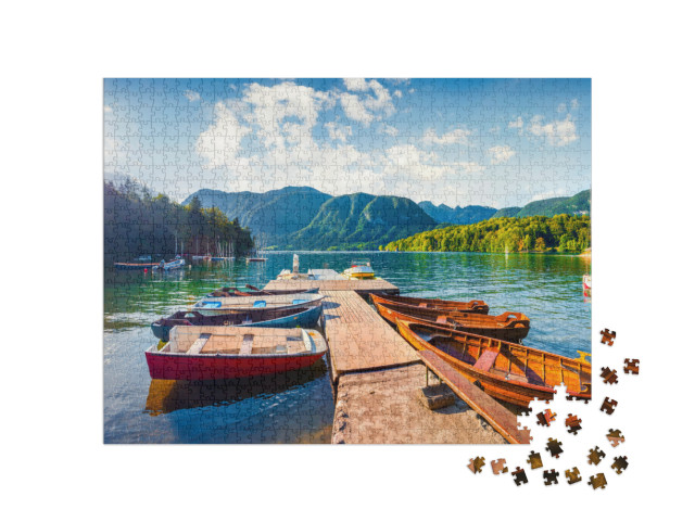 Puzzle 1000 pezzi „Panorama estivo del lago di Bohinj, Parco nazionale del Triglav, Slovenia“