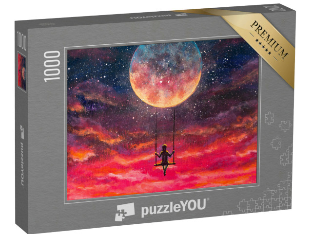 Puzzle 1000 pezzi „Ragazza e ragazzo a cavallo di un'altalena“