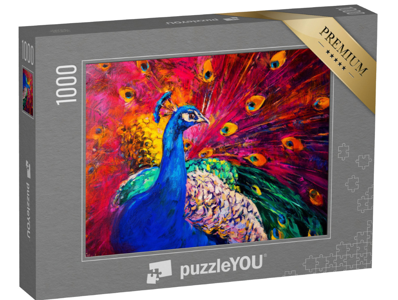 Puzzle 1000 pezzi „Dipinto ad olio originale su tela: pavone multicolore“