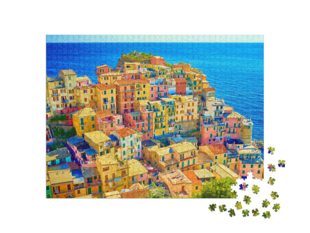Puzzle 1000 pezzi „Case colorate a Manarola, Cinque Terre, Liguria, Italia“