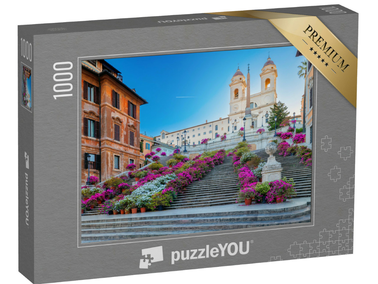 Puzzle 1000 pezzi „La famosa scalinata di Piazza di Spagna e la chiesa di TrinitÃ dei Monti in cima a Roma, Italia.“