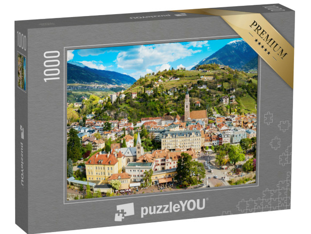Puzzle 1000 pezzi „Vista panoramica aerea del centro di Merano. Merano o Meran è una città dell'Alto Adige“