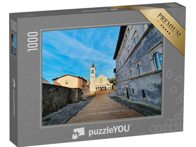 Puzzle 1000 pezzi „Duomo di Spoleto. Una vista della scalinata che conduce alla chiesa, il Duomo di Spoleto“
