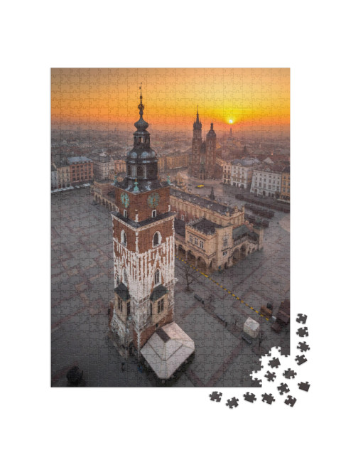 Puzzle 1000 pezzi „Veduta aerea della piazza del mercato di Cracovia all'alba“