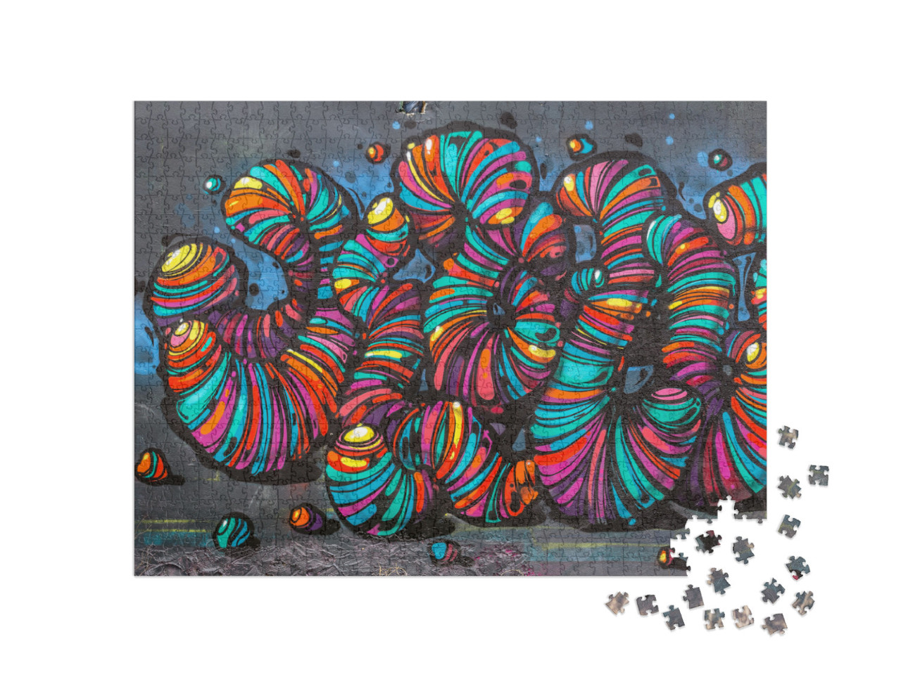 Puzzle 1000 pezzi „Graffiti street art, sculture astratte di vermi“