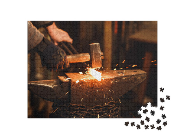 Puzzle 1000 pezzi „Il fabbro forgia il metallo incandescente, volano scintille“
