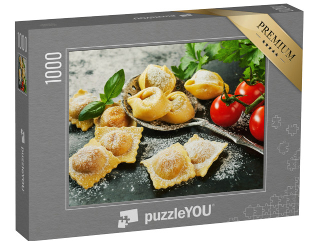 Puzzle 1000 pezzi „Ravioli e tortellini italiani fatti in casa e preparati al momento“