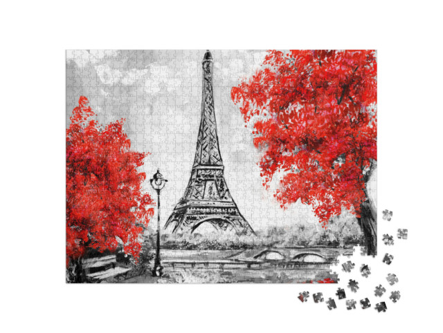 Puzzle 1000 pezzi „Pittura a olio: La Torre Eiffel, Parigi“