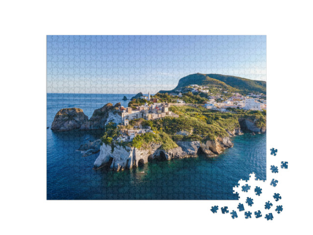 Puzzle 1000 pezzi „Vista del tramonto sul porto dell'isola di Ponza“
