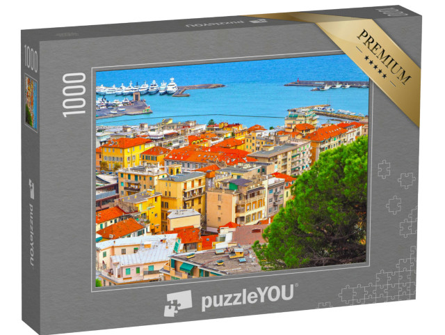 Puzzle 1000 pezzi „Vista del porto di San Remo e della città sulla Riviera Azzurra, provincia di Imperia“