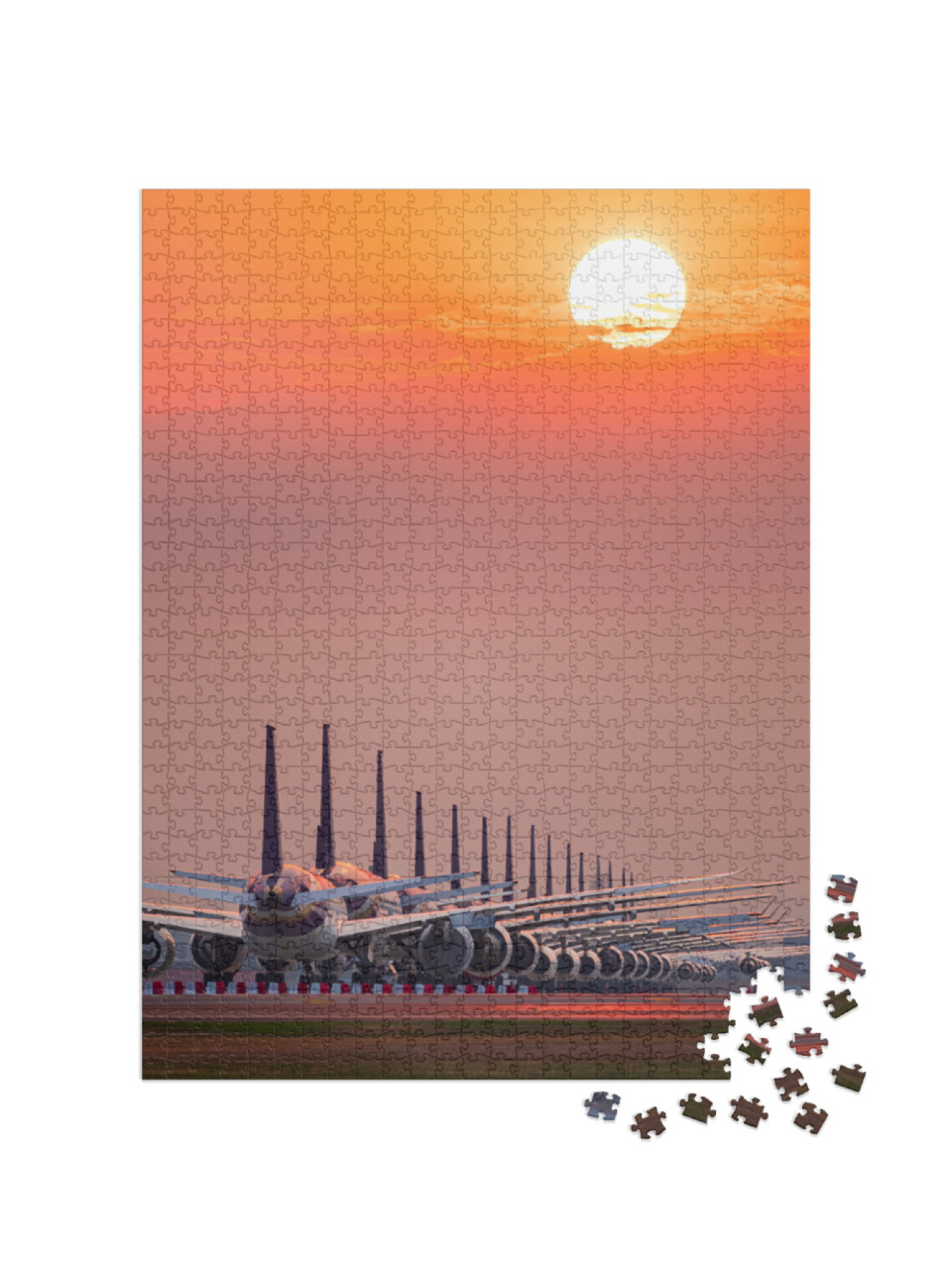 Puzzle 1000 pezzi „Aeroplani perfettamente parcheggiati nel tramonto“